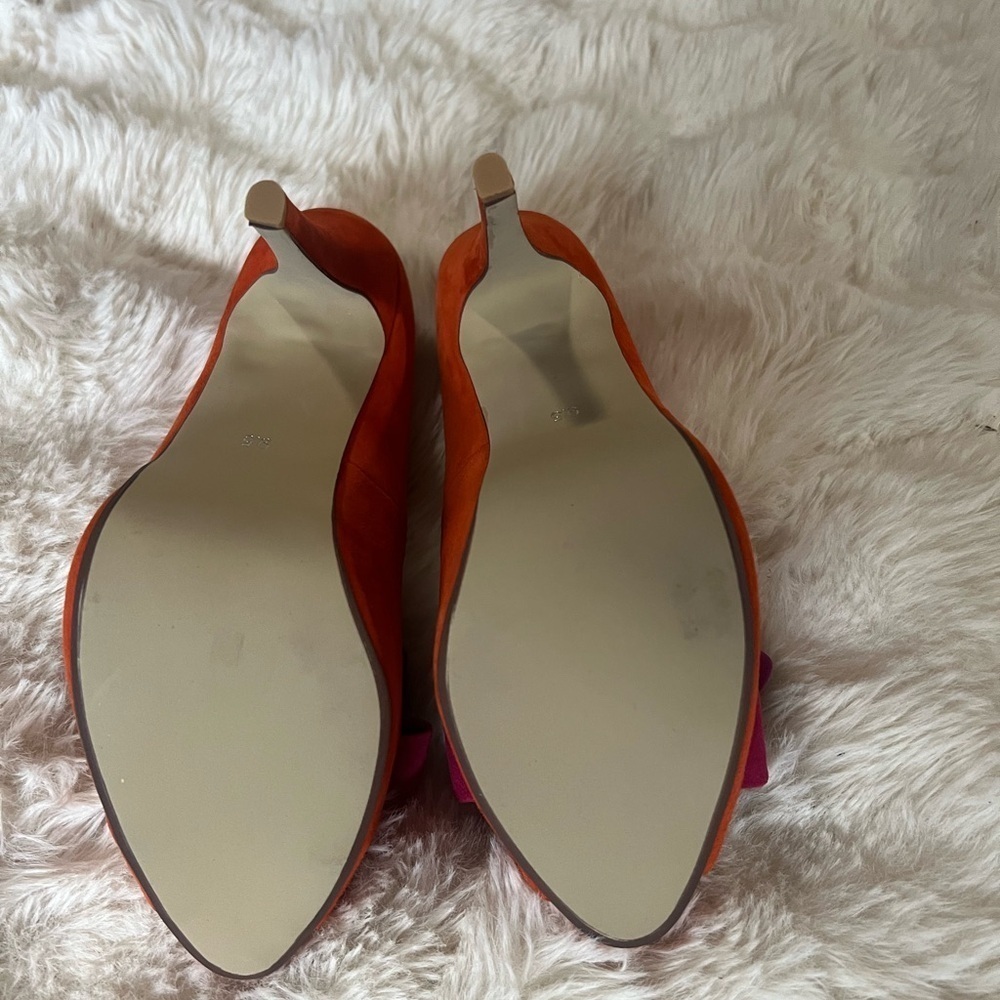 Jeffrey Campbell Orange Fuschia Purple Suede Bow Platform Heels 9.5 - Picture 4 of 12
